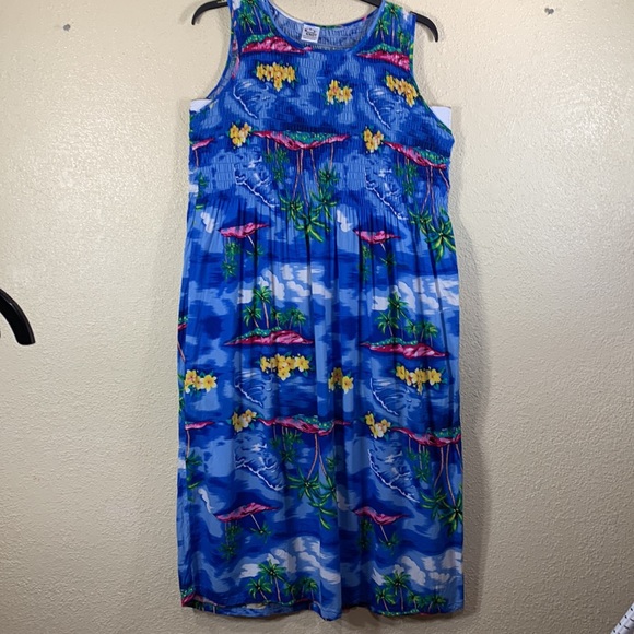 Koko Knot Maxi Dress Ocean Blue Floral Palm Trees S 100% Rayon - Picture 14 of 16